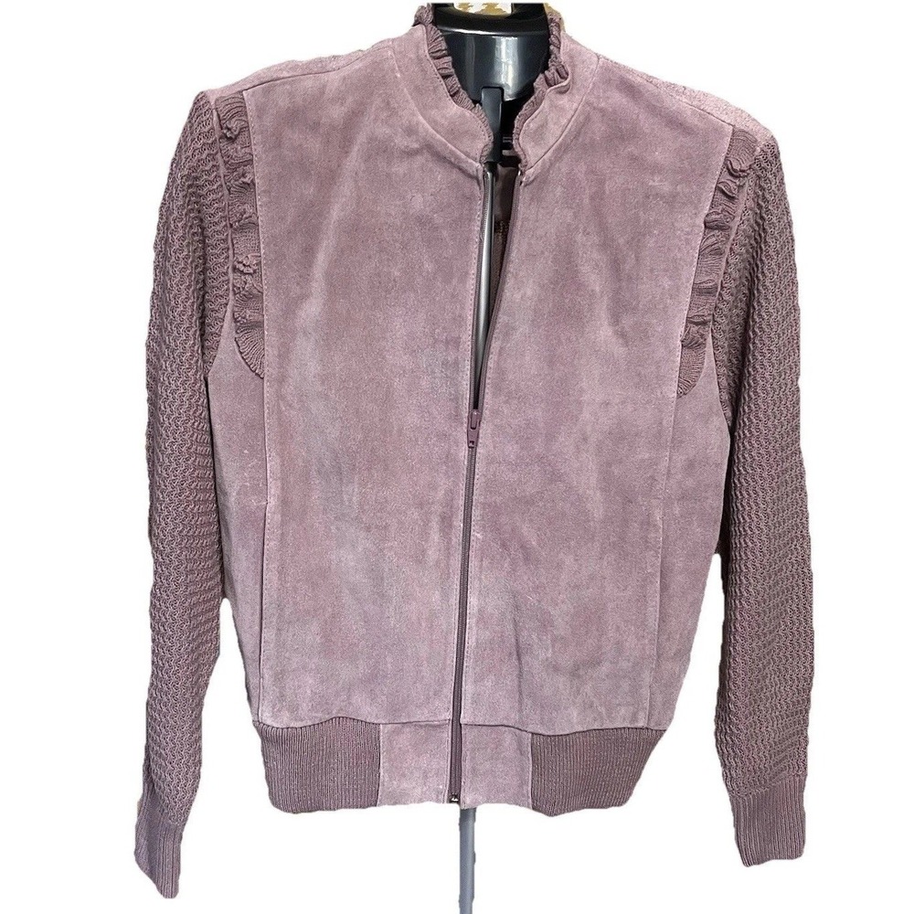 Vintage Y2K Sheplers Women's L Purple Suede Leather Western Bomber Moto Jacket